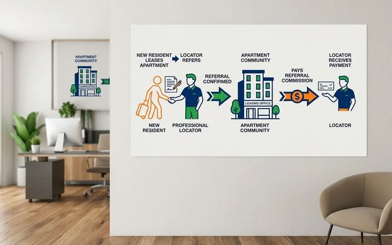 Flow graphic of the community paying the locator