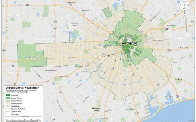 Houston submarket overview for eviction renters showing flexible approval areas in Greenspoint Alief Sharpstown FM 1960 and 290 Corridor versus stricter screening zones in Galleria Montrose and Medical Center