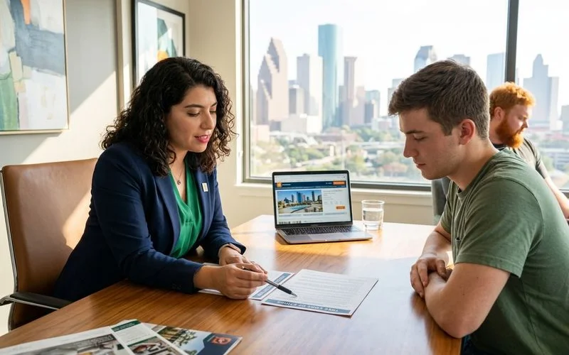 Licensed broker walking a renter through Texas consumer protections