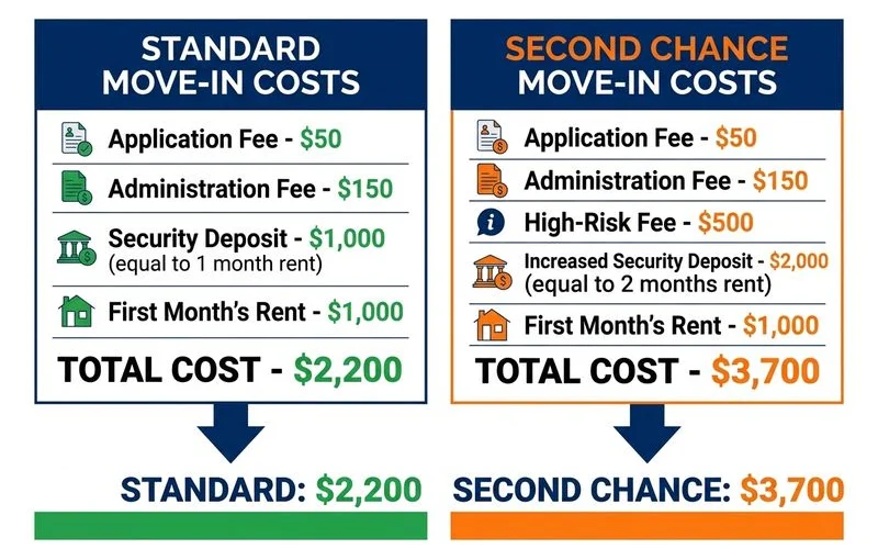 Standard vs second-chance move-in cost comparison