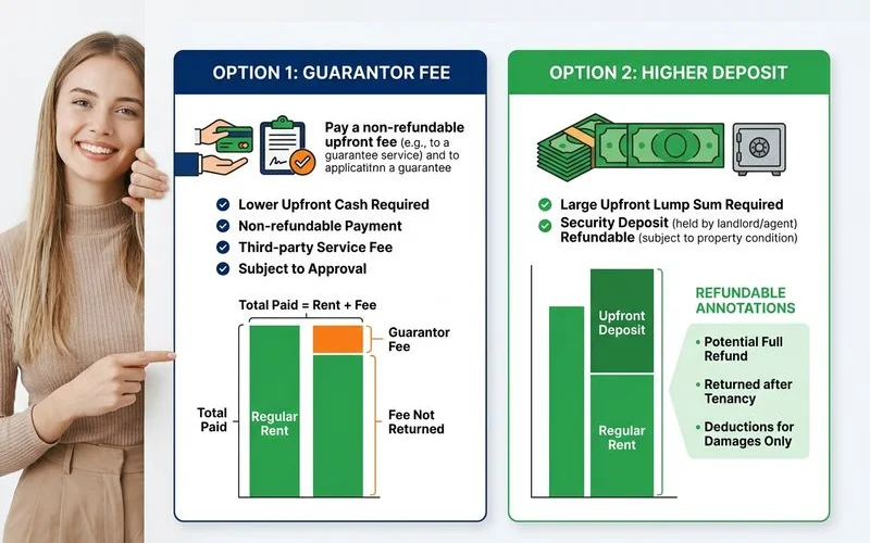 Side-by-side cost comparison of guarantor vs higher deposit