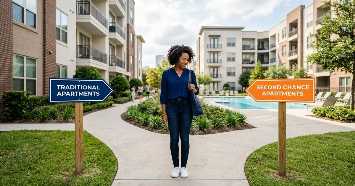 Renter weighing traditional vs second-chance apartment search options