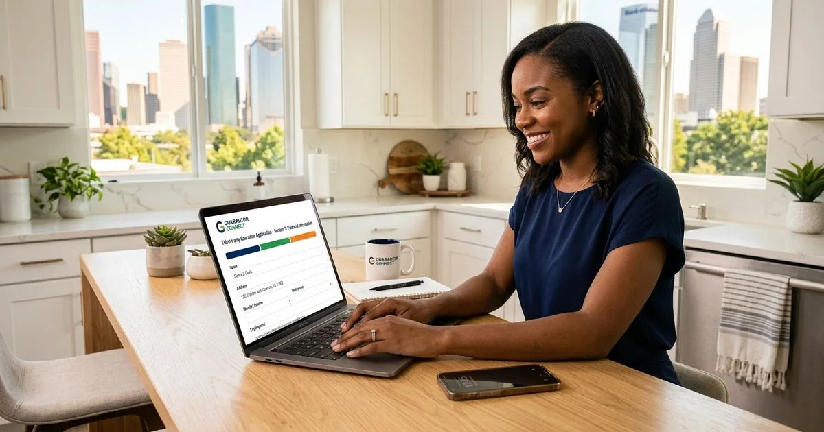 Renter completing a corporate guarantor application