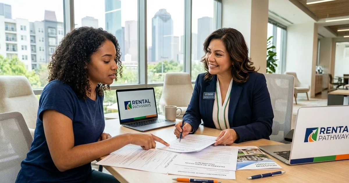 Renter and broker reviewing deferred adjudication paperwork