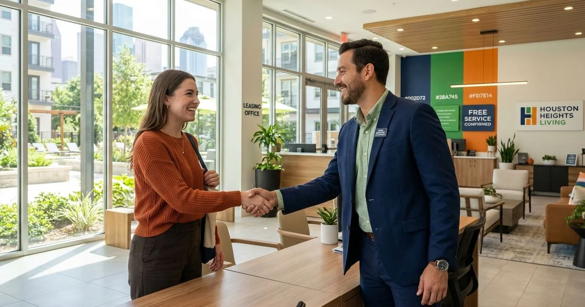 Renter and leasing agent confirming the free service model
